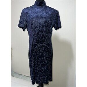 K.C. Spencer Dress Burnt Velvet Velour Textured Blue Short Sleeve Size 14 Floral